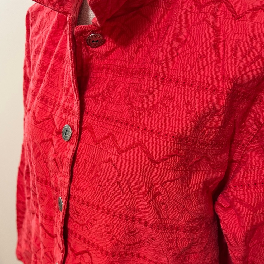 Chico's Red‎ Embossed Button-Front Jacket - Picture 3 of 7